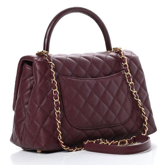 Authentic CHANEL Caviar Lizard Embossed Quilted Small Coco Handle Flap Burgundy - Picture 4 of 14